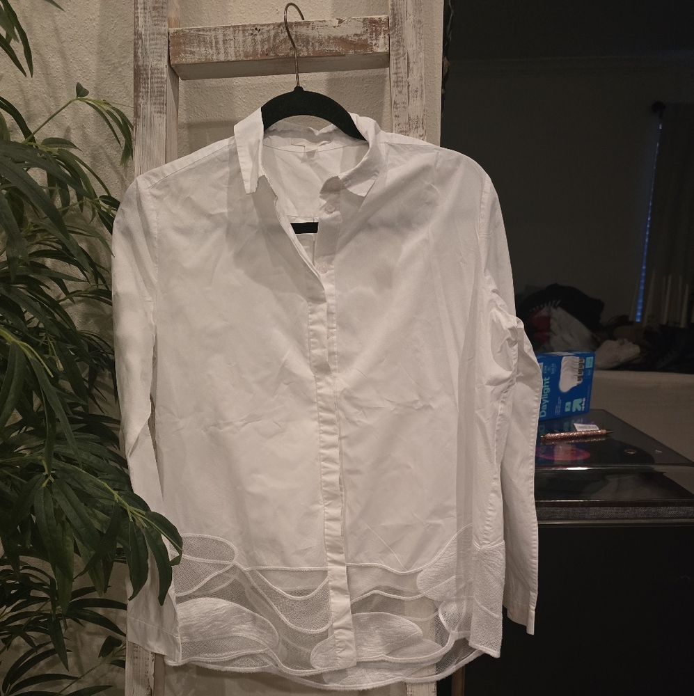 COS White Womens Button Down Shirt With Sheer Bottom